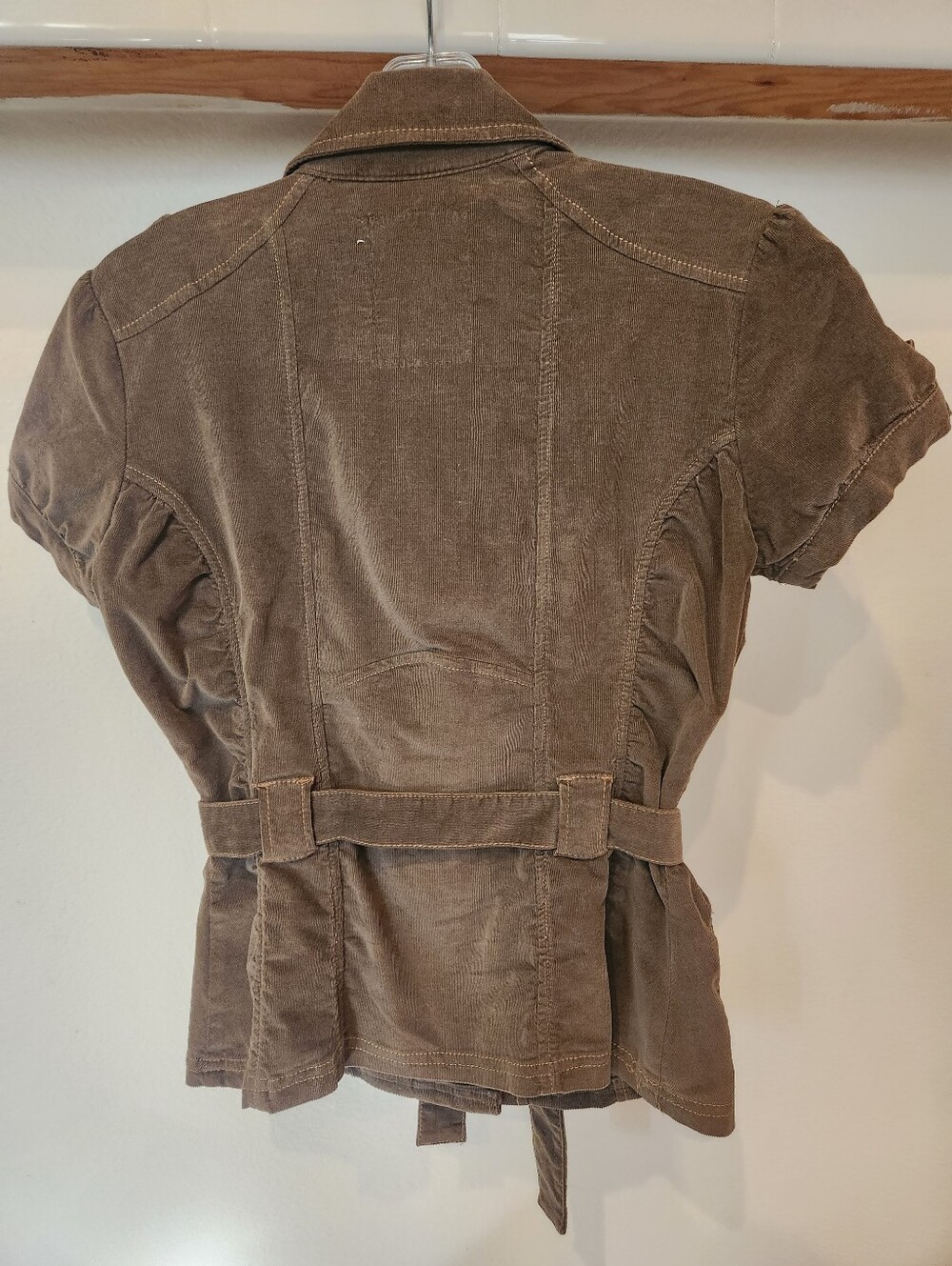 Brown Corduroy Utility Belted Short-Sleeve Jacket - Picture 2 of 8